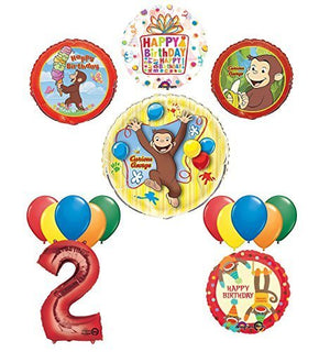 The Ultimate 16pc Curious George 2nd birthday party Supplies and Balloon Decorations