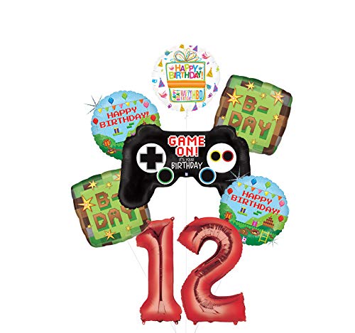Video Game 12th Birthday Party Supplies Miner Pixelated TNT Minecraft-Inspired Balloon Bouquet Decorations