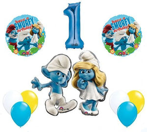 The Smurfs Birthday Party Supplies Smurf and Smurfette 1st Smurfy Birthday Balloon Decorations