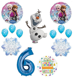 Frozen 6th Birthday Party Supplies Olaf, Elsa and Anna Balloon Bouquet Decorations Blue #6