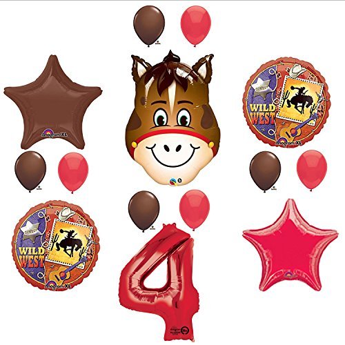 Wild West Cowboy Western 4th Birthday Party Supplies and Balloon Decorations