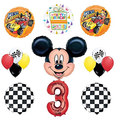 Mickey Mouse 3rd Birthday Party Supplies and Mickey Roadster Balloon Bouquet Decorations