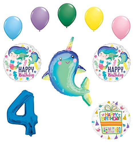 Mayflower Products Narwhal Party Supplies 4th Birthday Mermaid Balloon Bouquet Decorations