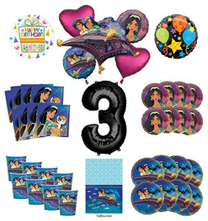Mayflower Products Aladdin and Princess Jasmine 3rd Birthday Party Supplies 8 Guest Decoration Kit and Balloon Bouquet - Black Number 3