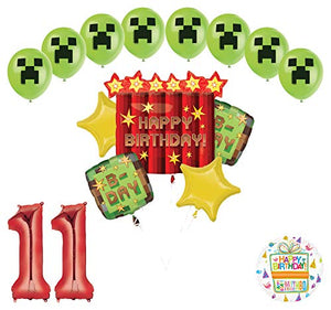 Miner Pixelated TNT Video Game 11th Birthday Balloon Bouquet Decorations