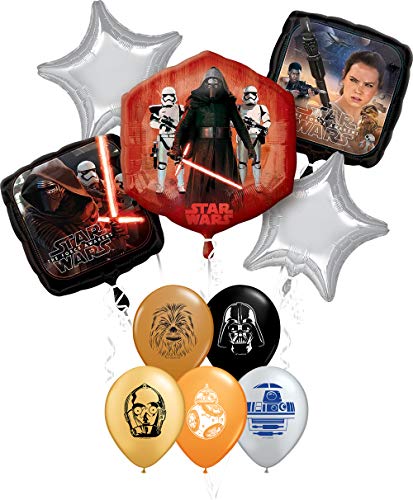 Star Wars Party Supplies Foil Balloon Bouquet Decorations with 5pc Star Wars 11" Character Print Latex Balloons Chewbacca, Darth Vader, C3PO, R2D2 and BB8