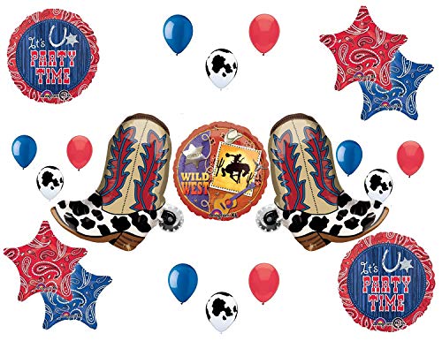 Western Theme Birthday Party Supplies Bandana Hoedown Rodeo Balloon Bouquet Decorations with Two Yeehaw Boots
