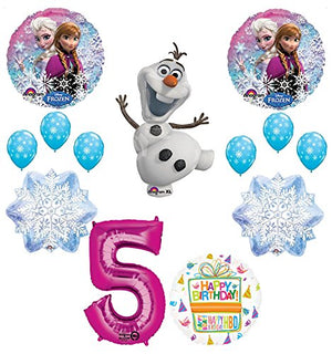 Frozen 5th Birthday Party Supplies Olaf, Elsa and Anna Balloon Bouquet Decorations Pink #5
