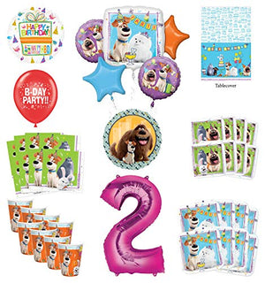 Secret Life of Pets 2nd Birthday Party Supplies 8 Guest kit and Balloon Bouquet Decorations - Pink Number 2