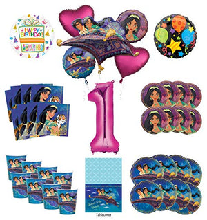 Mayflower Products Aladdin and Princess Jasmine 1st Birthday Party Supplies 8 Guest Decoration Kit and Balloon Bouquet - Pink Number 1