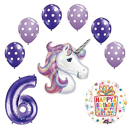 Lavender Unicorn Polka Dot Latex Rainbow 6th Birthday Party Balloon supplies and decorations