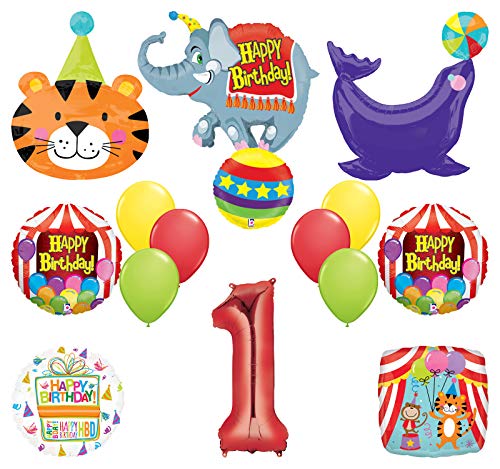 Mayflower Products Circus Theme Big Top 1st Birthday Party Supplies and Balloon Bouquet Decorations Elephant, Tiger and Seal