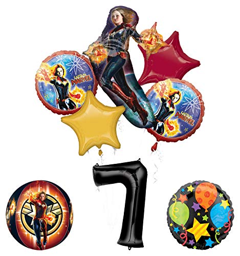 Mayflower Products Captain Marvel 7th Birthday Party Supplies Jubilee and Orbz Balloon Bouquet Decorations