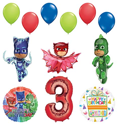 Mayflower Products PJ Masks 3rd Birthday Party Supplies Catboy, Owlette and Gekko Balloon Decorations
