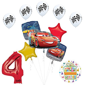 Disney Cars 3 Lighting McQueen 4th Birthday Party Supplies and Balloon Decorations