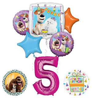 Mayflower Products Secret Life of Pets Party Supplies 5th Birthday Balloon Bouquet Decorations - Pink Number 5