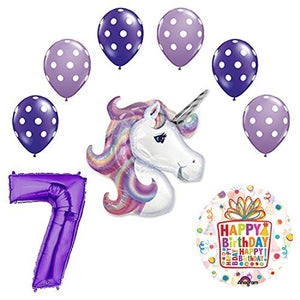 Lavender Unicorn Polka Dot Latex Rainbow 7th Birthday Party Balloon supplies and decorations