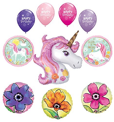 NEW Pink Floral Magical Unicorn Birthday Party Supplies and Balloon Bouquet Decorations