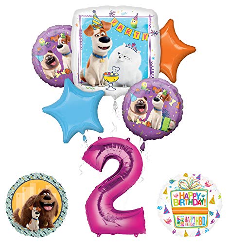 Mayflower Products Secret Life of Pets Party Supplies 2nd Birthday Balloon Bouquet Decorations - Pink Number 2