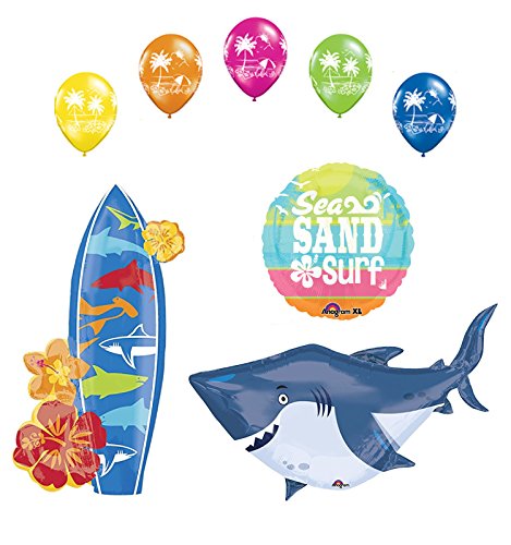 Beach Luau Party Supplies Shark and Surfboard Balloon Bouquet Decorations