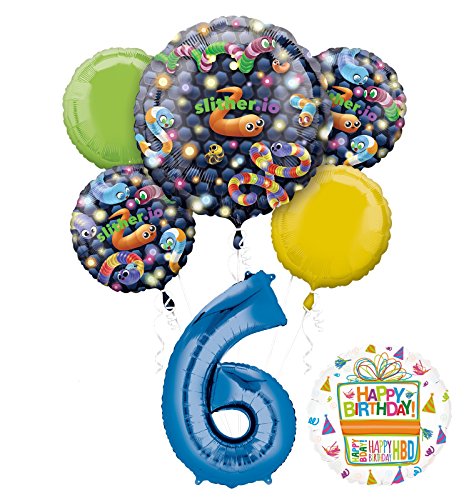 Slither.io Party Supplies 6th Birthday Video Game Balloon Bouquet Decorations