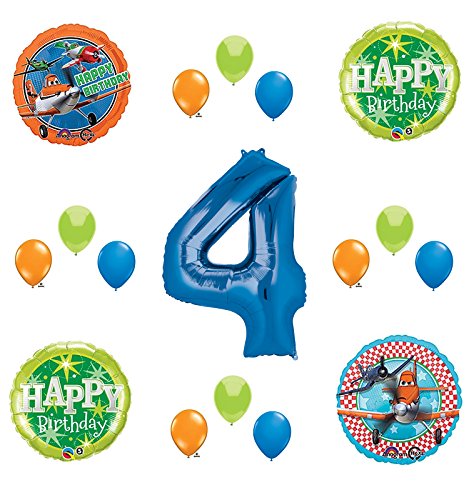 Disney Planes Party Supplies 4th Birthday Balloon Bouquet Decorations (Blue 4)