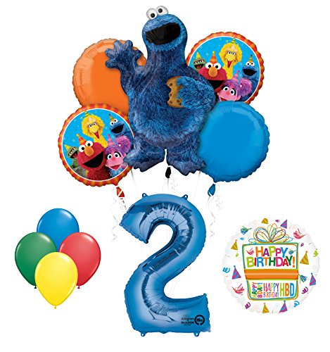 Cookie Monsters Sesame Street 2nd Birthday party supplies and Balloon Decorations