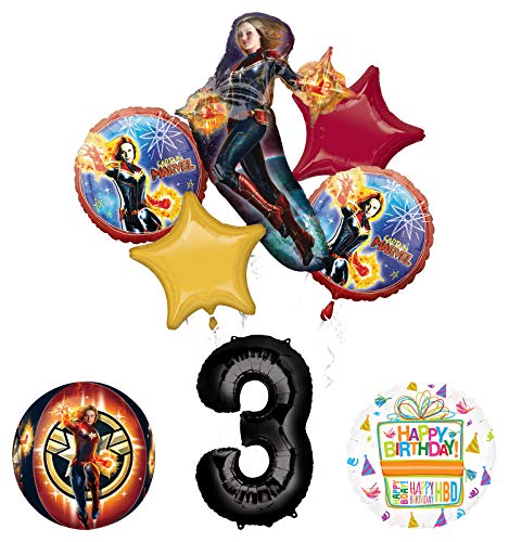 Mayflower Products Captain Marvel 3rd Birthday Party Supplies Balloon Bouquet Decorations with 4 Sided Orbz Balloon