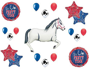Western Theme Birthday Party Supplies Bandana Hoedown Rodeo Balloon Bouquet Decorations with White Horse