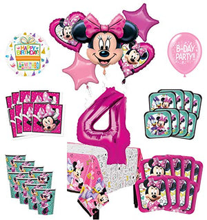 Mayflower Products Minnie Mouse and Friends 4th Birthday Party Supplies 8 Guest Decoration Kit and Balloon Bouquet