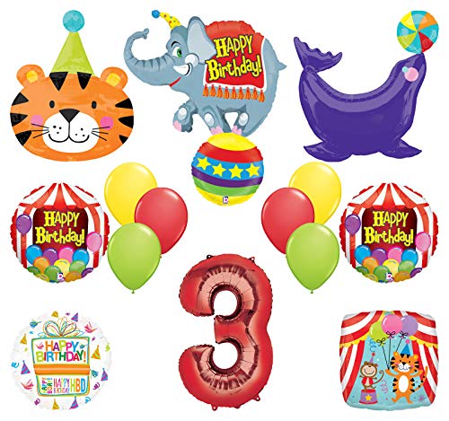 Mayflower Products Circus Theme Big Top 3rd Birthday Party Supplies and Balloon Bouquet Decorations Elephant, Tiger and Seal