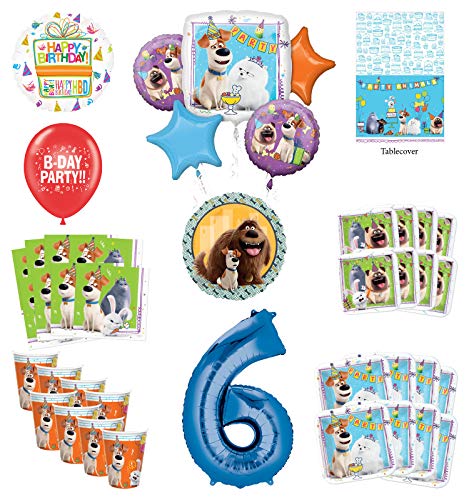 Secret Life of Pets 6th Birthday Party Supplies 8 Guest kit and Balloon Bouquet Decorations - Blue Number 6