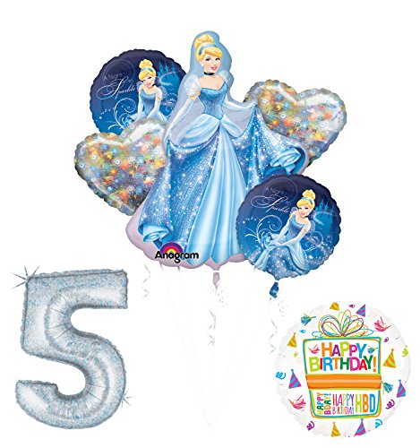 Cinderella 5th birthday party supplies and princess balloon decorations