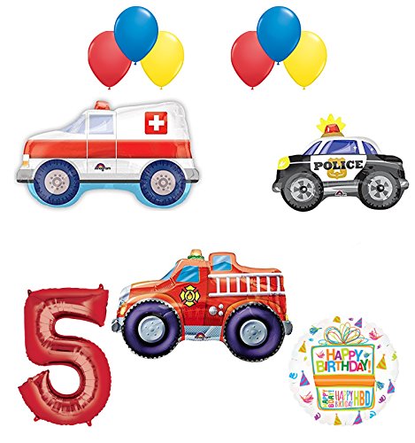 Team Rescue 5th Birthday Party Supplies and First Responders Balloon Bouquet decorations