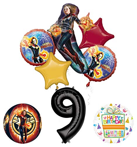 Mayflower Products Captain Marvel 9th Birthday Party Supplies Balloon Bouquet Decorations with 4 Sided Orbz Balloon