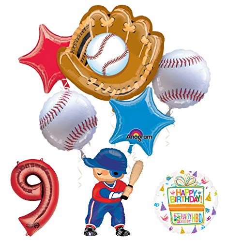Baseball Player 9th Birthday Party Supplies Balloon Bouquet Decorations