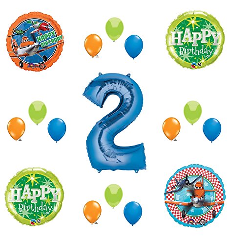 Disney Planes Party Supplies 2nd Birthday Balloon Bouquet Decorations (Blue 2)