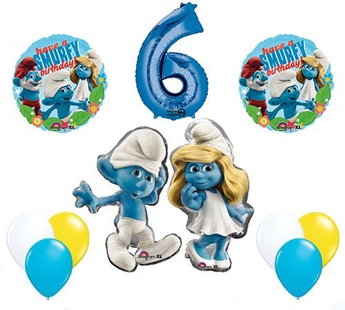 The Smurfs Birthday Party Supplies Smurf and Smurfette 6th Smurfy Birthday Balloon Decorations