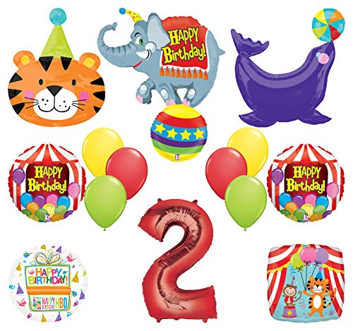 Mayflower Products Circus Theme Big Top 2nd Birthday Party Supplies and Balloon Bouquet Decorations Elephant, Tiger and Seal