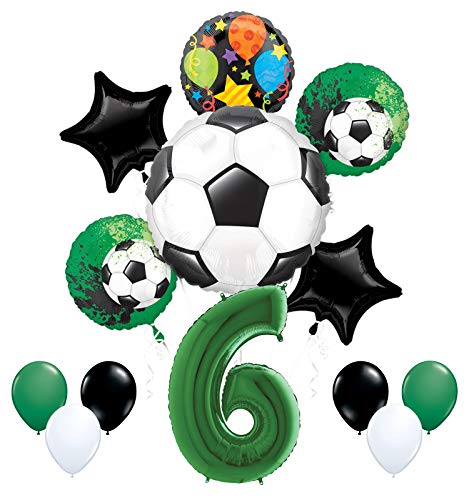 Mayflower Products Soccer Party Supplies 6th Birthday Goal Getter Balloon Bouquet Decorations - Green Number 6