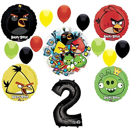 Angry Birds 2nd Birthday Party Supplies and Group See-Thru Balloon Decorations