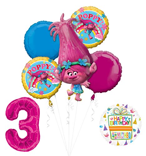 NEW TROLLS POPPY 3rd Birthday Party Supplies And Balloon Bouquet Decorations