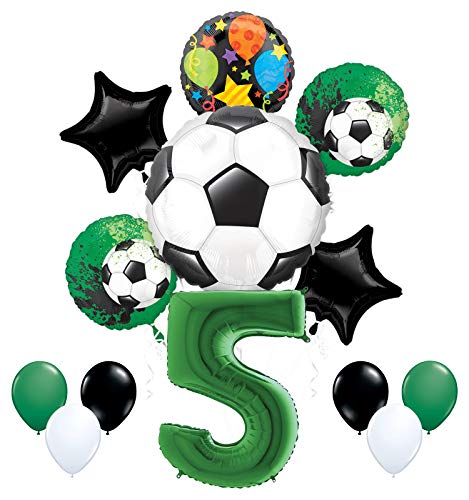 Mayflower Products Soccer Party Supplies 5th Birthday Goal Getter Balloon Bouquet Decorations - Green Number 5