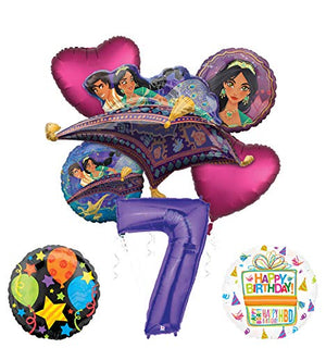 Mayflower Products Aladdin 7th Birthday Party Supplies Princess Jasmine Balloon Bouquet Decorations - Purple Number 7