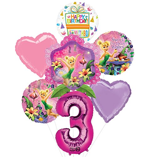 Tinkerbell 3rd Birthday Party Supplies and Balloon Bouquet Decorations