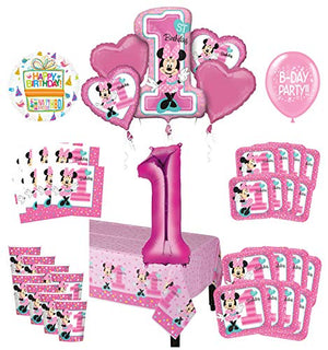 Mayflower Products Minnie Mouse 1st Birthday Party Supplies 8 Guest Decoration Kit and Balloon Bouquet