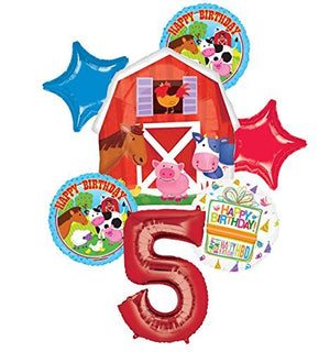 Farm Animal 5th Birthday Party Supplies and Barn Balloon Bouquet Decorations