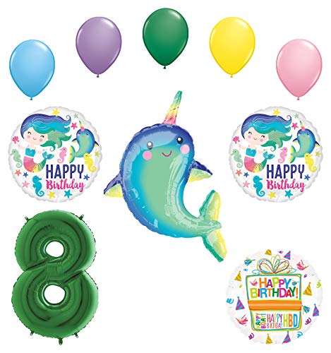 Mayflower Products Mermaid and Narwhal Party Supplies 8th Birthday Balloon Bouquet Decorations