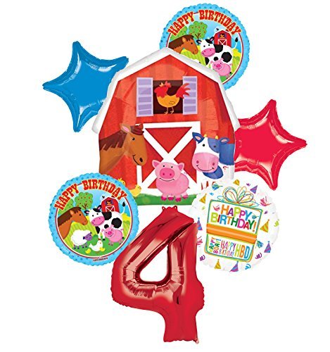 Farm Animal 4th Birthday Party Supplies and Barn Balloon Bouquet Decorations