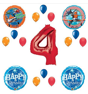 Disney Planes Party Supplies 4th Birthday Balloon Bouquet Decorations (Red 4)